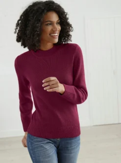 Strickpullover mit geripptem Stehkragen
