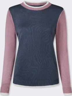 Strickpullover mit kontrastfarbigen Ärmeln