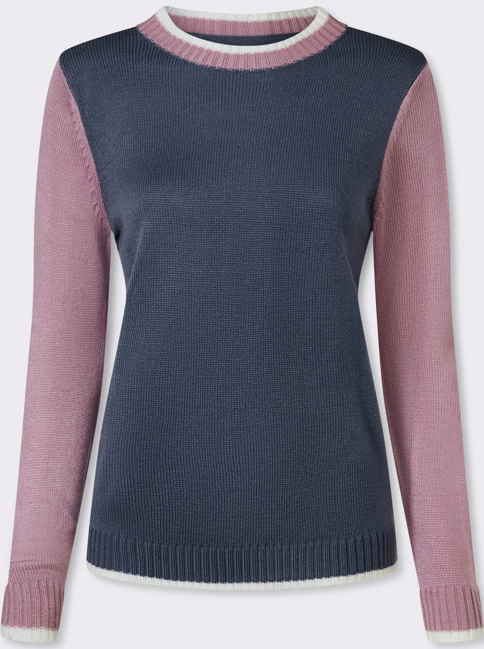 Strickpullover mit kontrastfarbigen Ärmeln