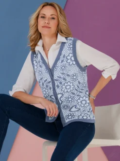 Strickweste mit floralem Muster, Jacquard