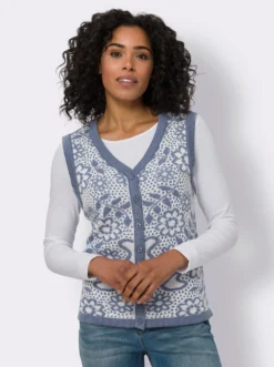 Strickweste mit floralem Muster, Jacquard