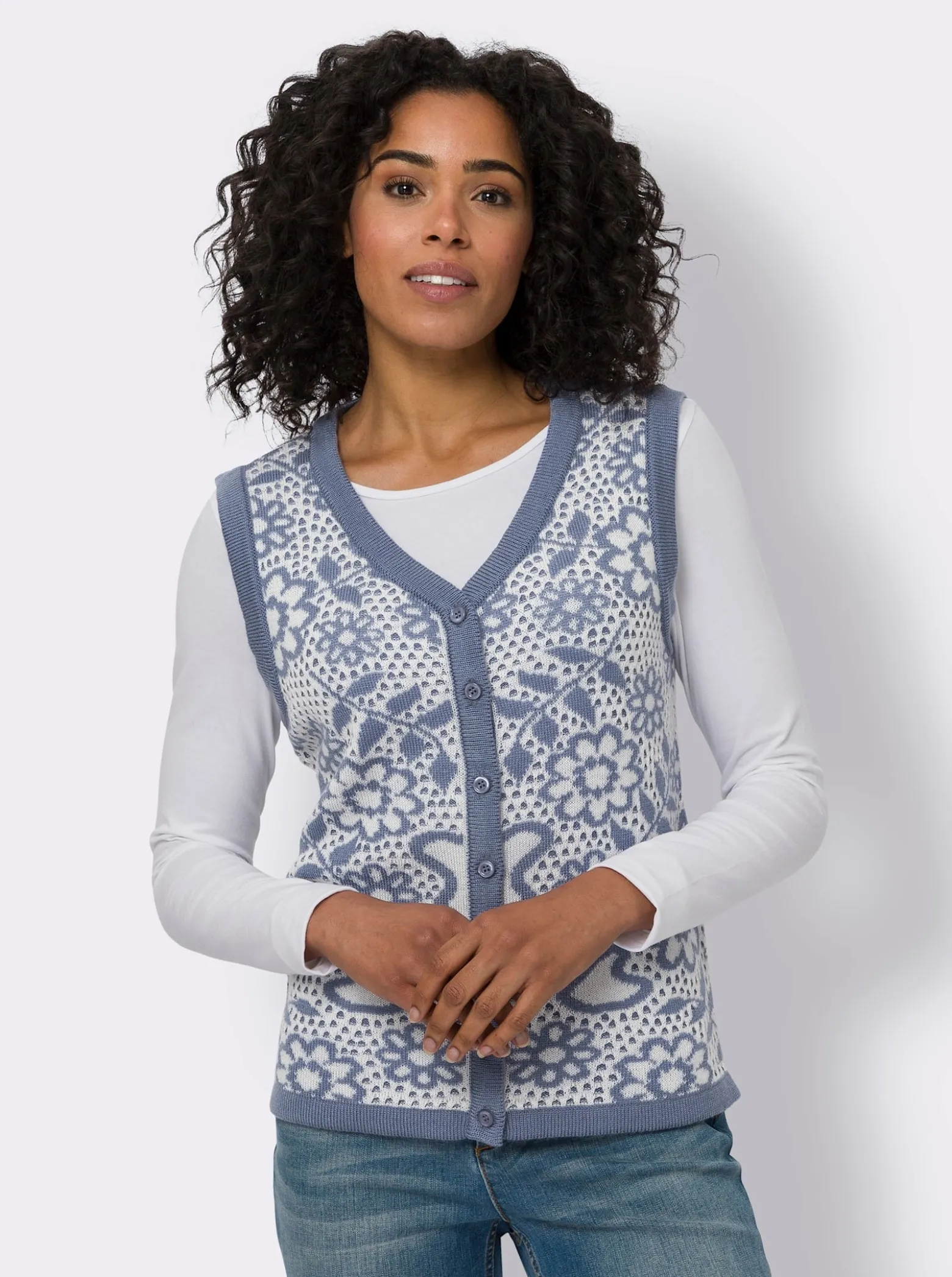 Strickweste mit floralem Muster, Jacquard