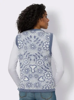 Strickweste mit floralem Muster, Jacquard