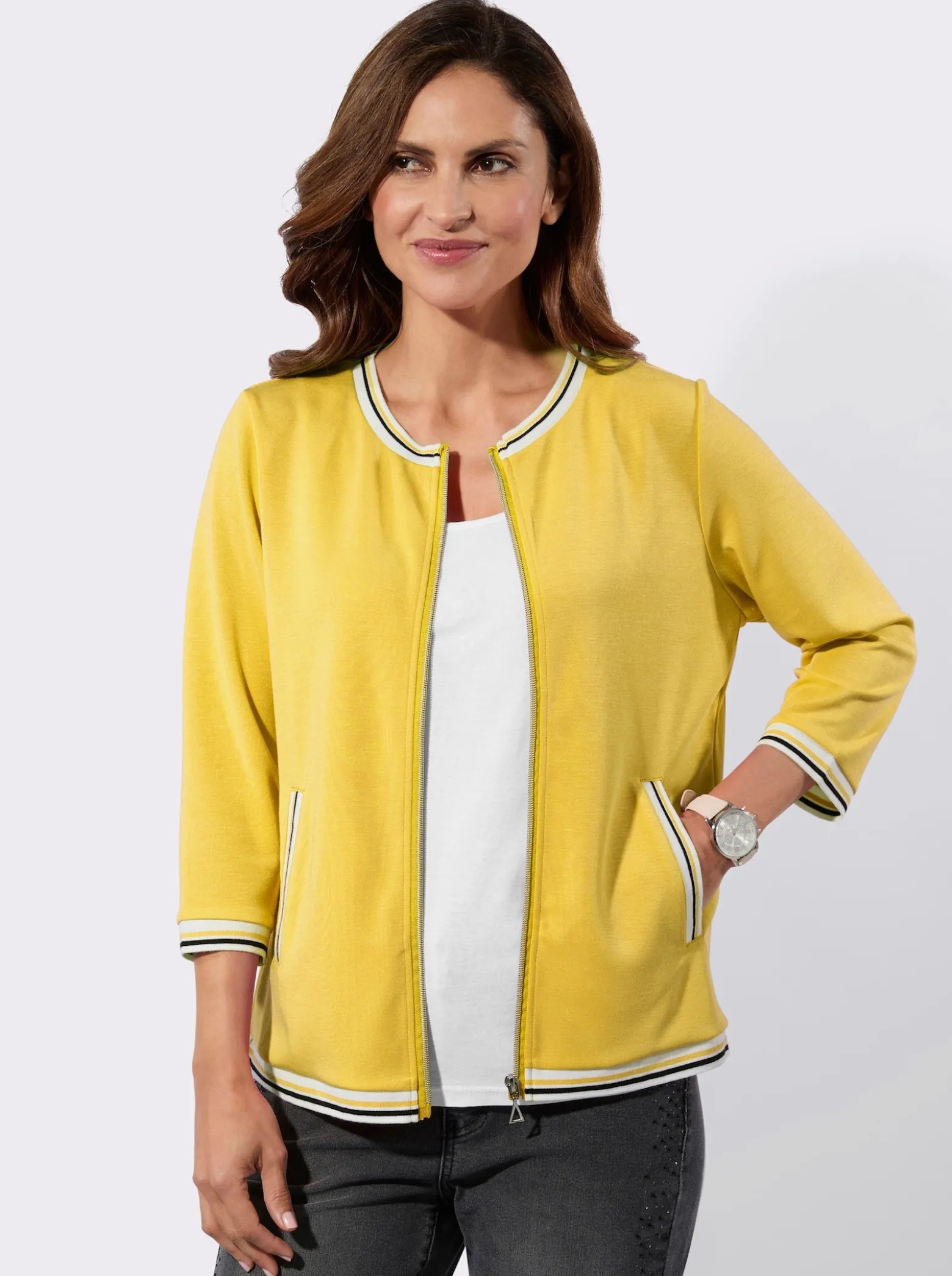 Sweatjacke mit gestreiften Bündchen