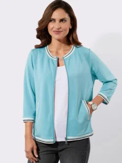 Sweatjacke mit gestreiften Bündchen