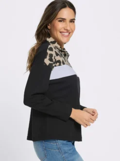 Sweatshirt mit Einsatz im Leo-Look
