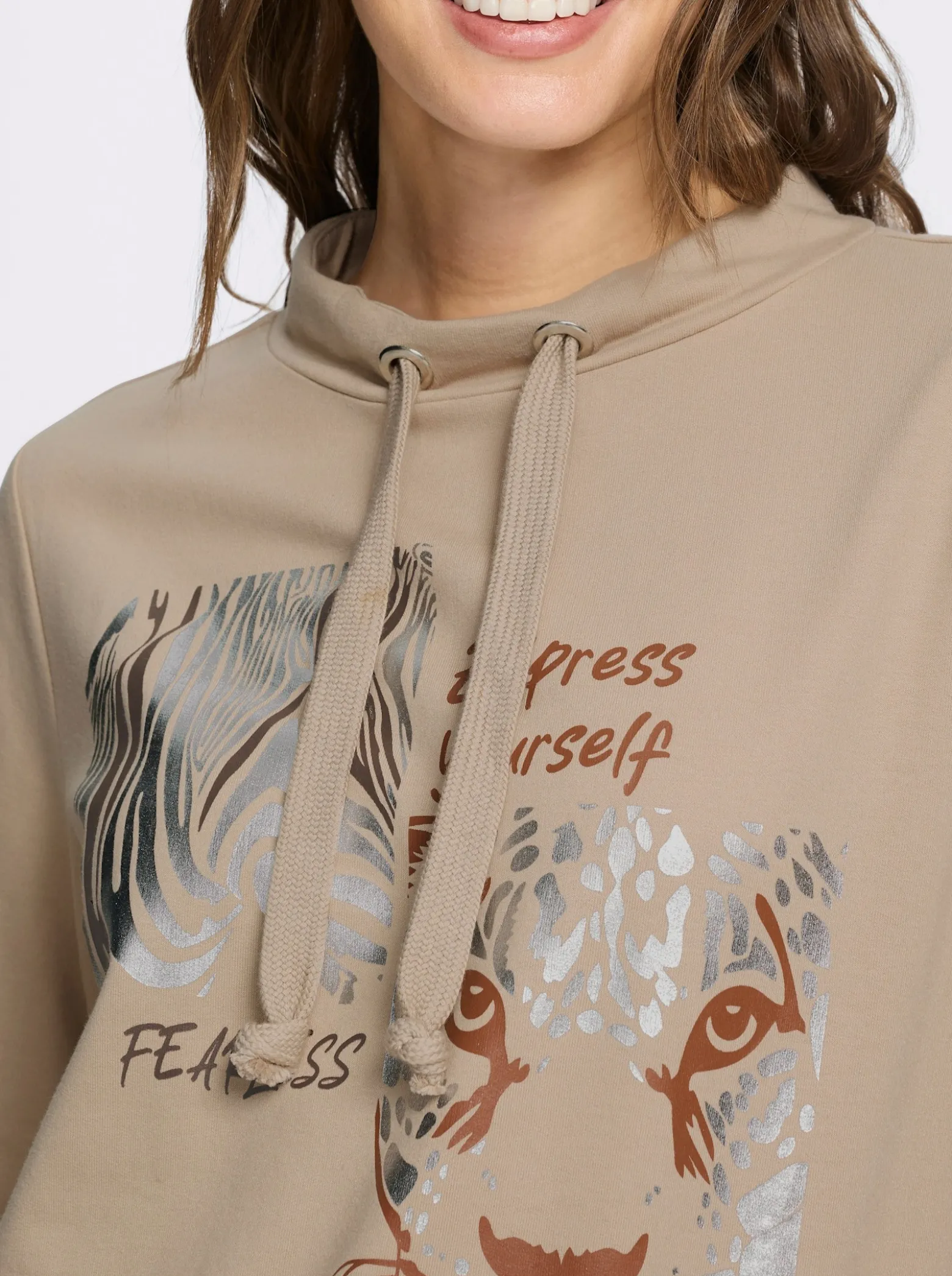 Sweatshirt mit Leo- und Folien-Print