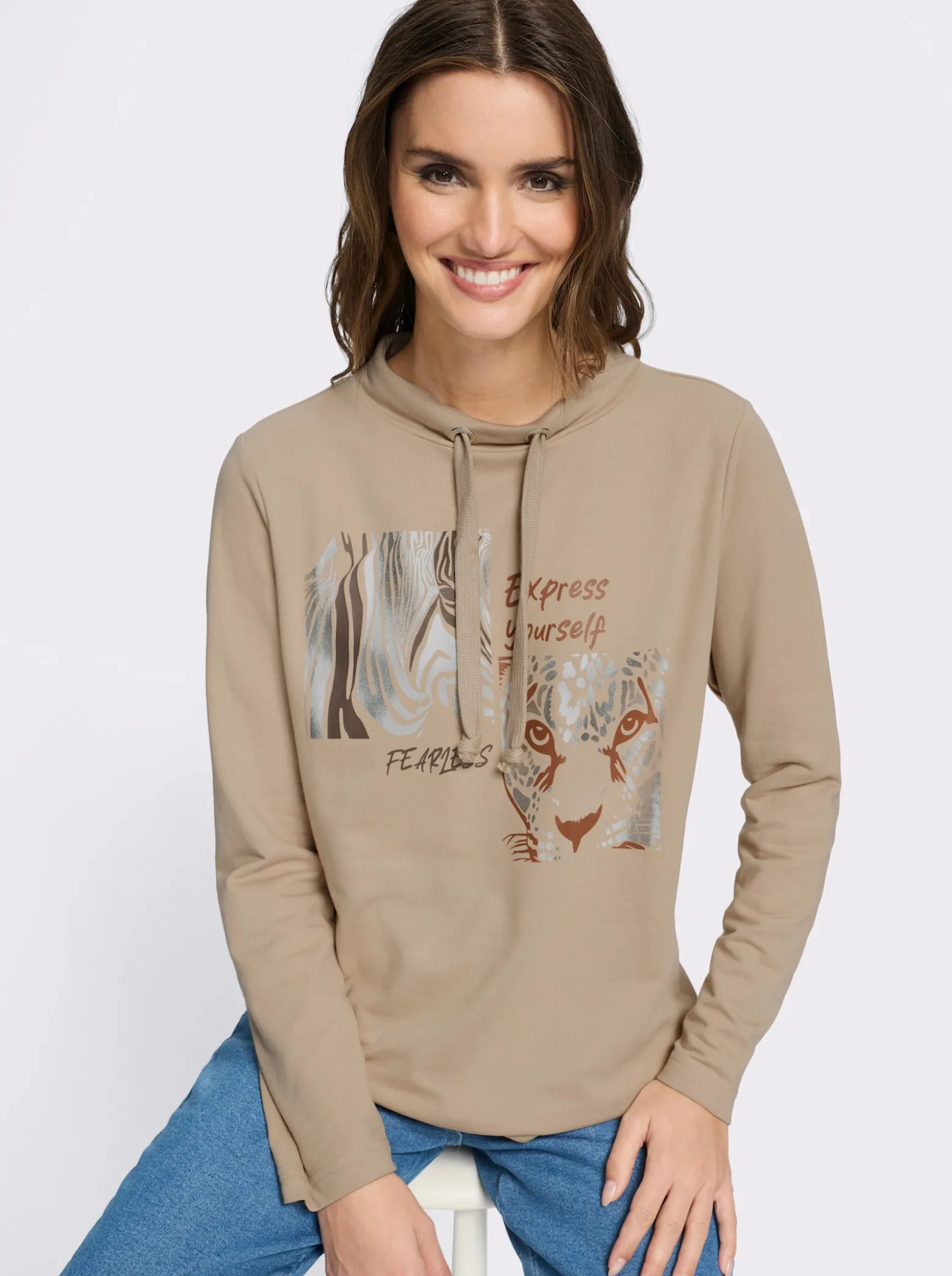 Sweatshirt mit Leo- und Folien-Print