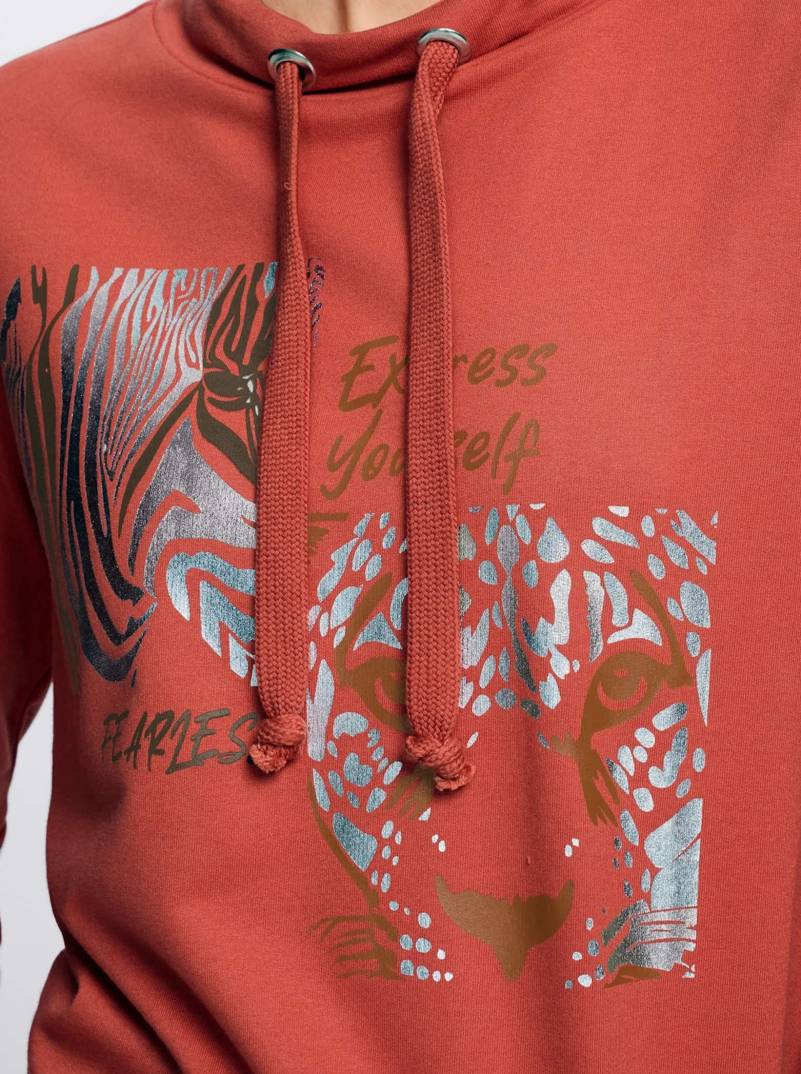 Sweatshirt mit Leo- und Folien-Print