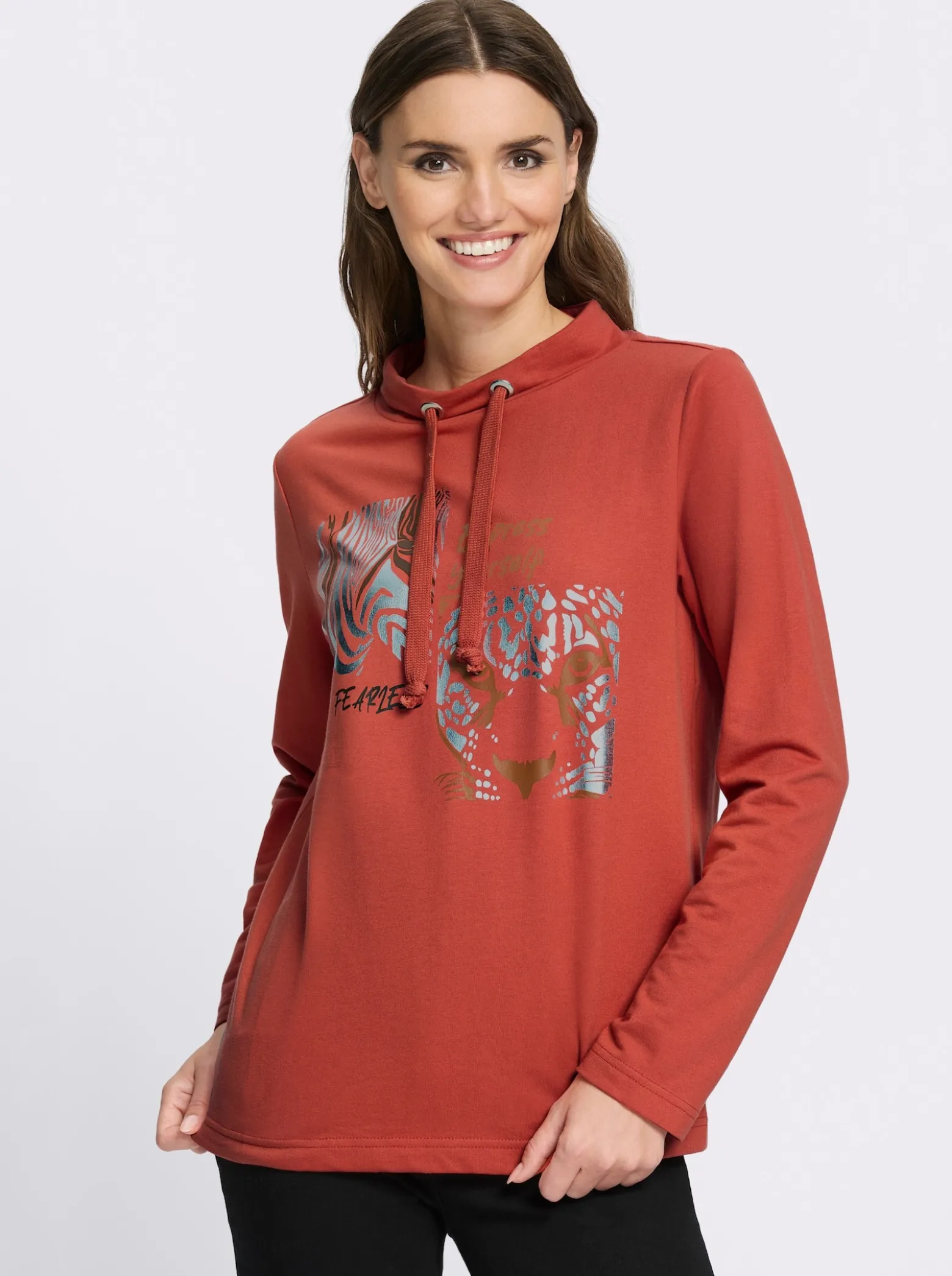 Sweatshirt mit Leo- und Folien-Print