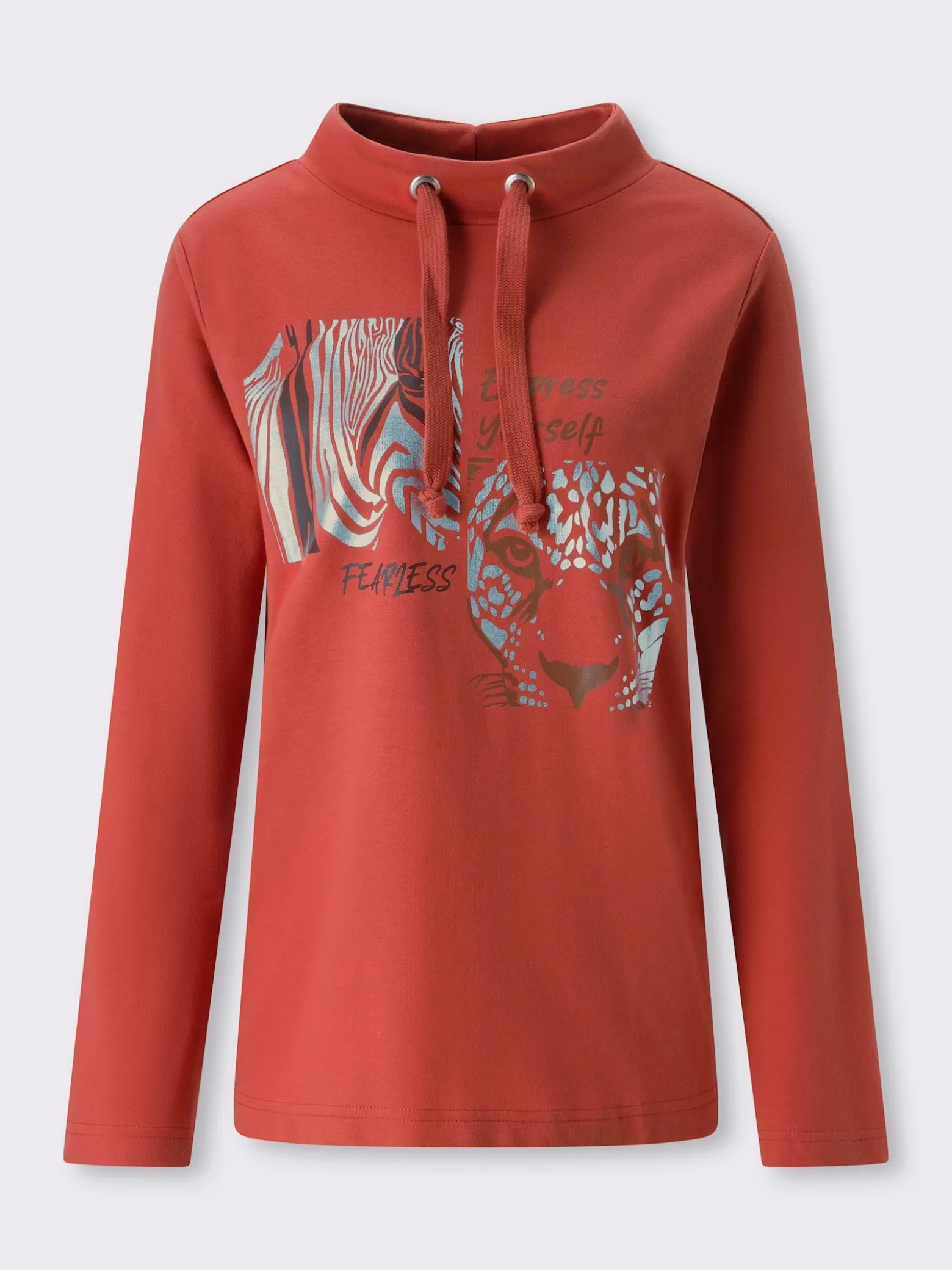 Sweatshirt mit Leo- und Folien-Print