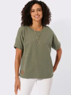 Sweatshirt mit Zierknöpfen an der Schulterpartie