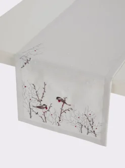 Tischdecke mit Meisen-Stickerei