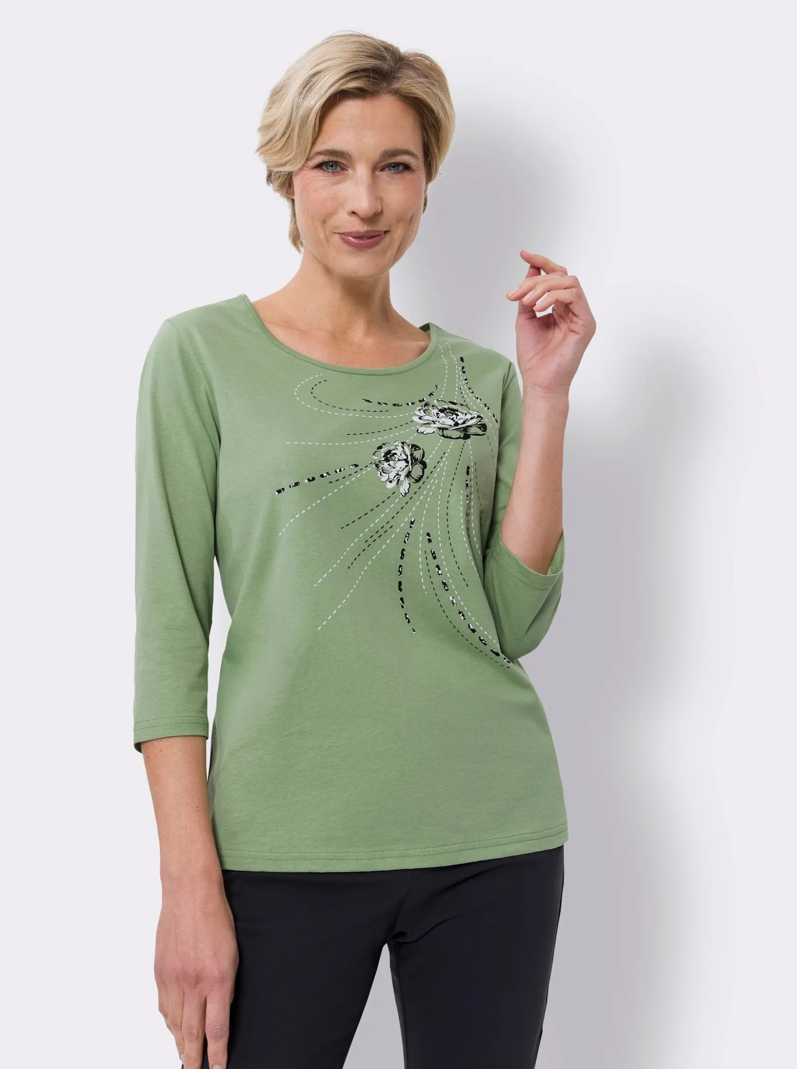 T-Shirt mit platziertem Blüten-Print
