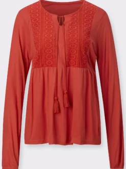 Tunikashirt mit Spitzenbesatz