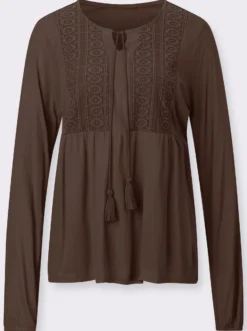 Tunikashirt mit Spitzenbesatz