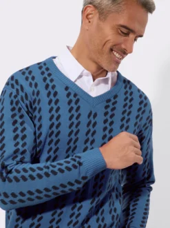 V-Ausschnitt-Pullover im grafischen Strickmuster