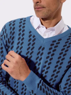 V-Ausschnitt-Pullover im grafischen Strickmuster