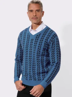 V-Ausschnitt-Pullover im grafischen Strickmuster