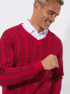 V-Ausschnitt-Pullover im grafischen Strickmuster