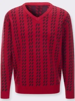 V-Ausschnitt-Pullover im grafischen Strickmuster