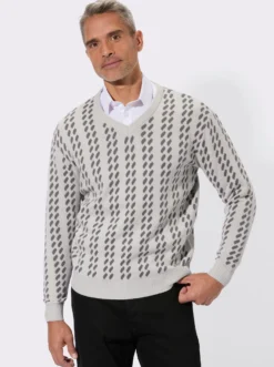 V-Ausschnitt-Pullover im grafischen Strickmuster