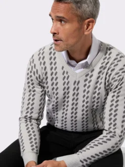 V-Ausschnitt-Pullover im grafischen Strickmuster
