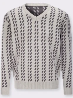 V-Ausschnitt-Pullover im grafischen Strickmuster