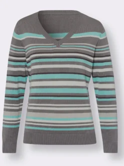 V-Ausschnitt-Pullover im Ringel-Dessin