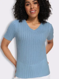 V-Ausschnitt-Pullover in Ripp-Optik