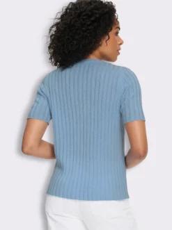 V-Ausschnitt-Pullover in Ripp-Optik