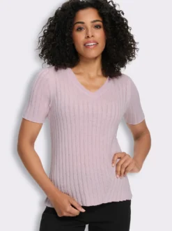 V-Ausschnitt-Pullover in Ripp-Optik