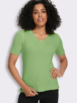 V-Ausschnitt-Pullover in Ripp-Optik