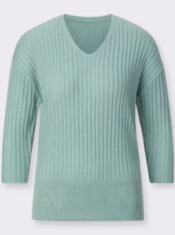 V-Ausschnitt-Pullover in Ripp-Optik