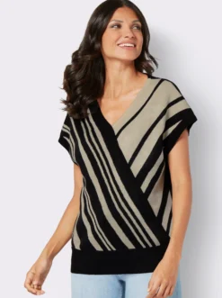 V-Ausschnitt-Pullover in Wickel-Optik, gestreift