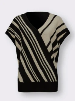 V-Ausschnitt-Pullover in Wickel-Optik, gestreift