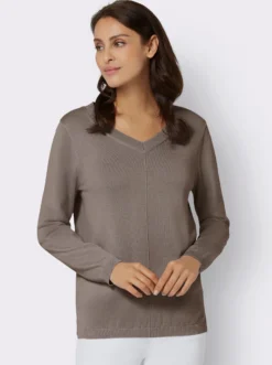 V-Ausschnitt-Pullover mit Biesen vorne