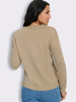 V-Ausschnitt-Pullover mit Blüten-Applikation