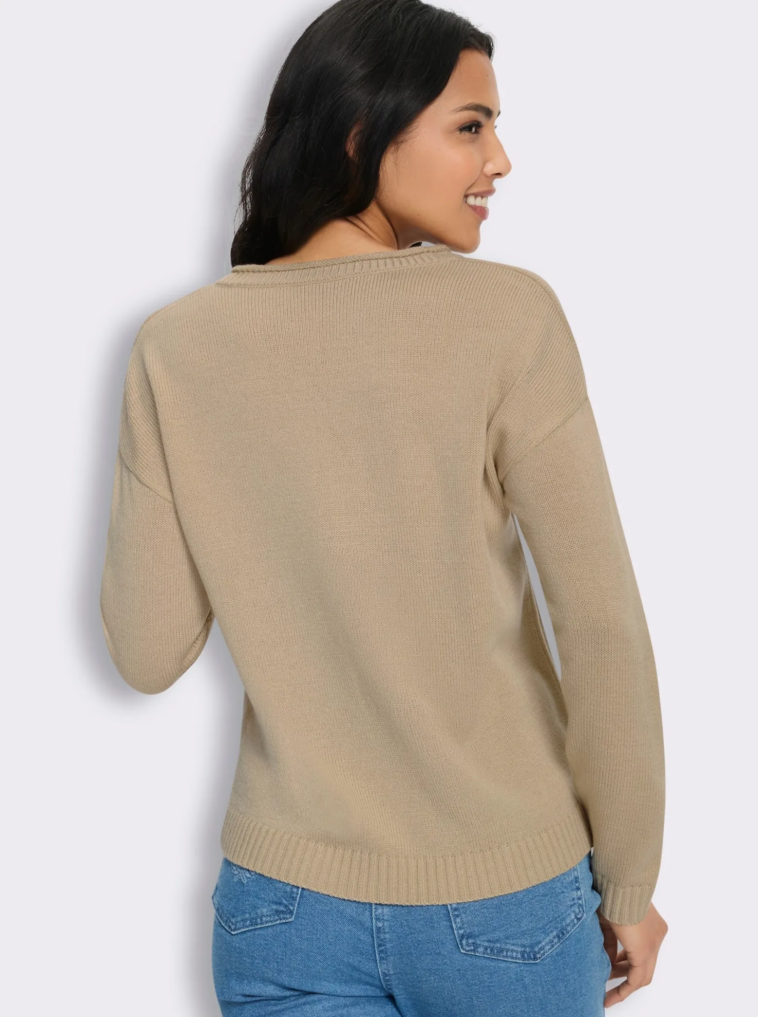 V-Ausschnitt-Pullover mit Blüten-Applikation