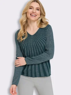 V-Ausschnitt-Pullover mit Glanzgarn