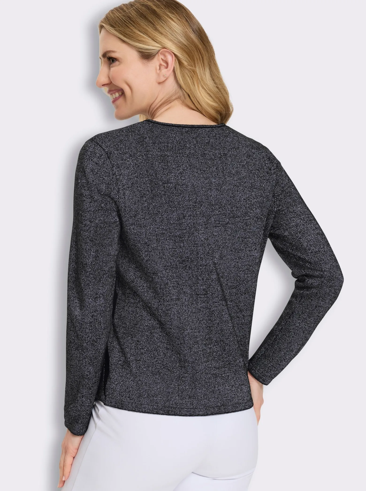 V-Ausschnitt-Pullover mit Glanzgarn