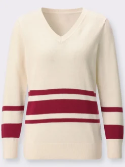 V-Ausschnitt-Pullover mit Kontraststreifen