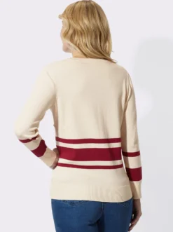 V-Ausschnitt-Pullover mit Kontraststreifen