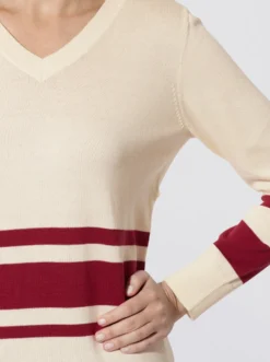 V-Ausschnitt-Pullover mit Kontraststreifen