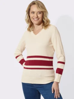 V-Ausschnitt-Pullover mit Kontraststreifen