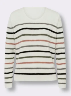 V-Ausschnitt-Pullover mit Ringeldessin