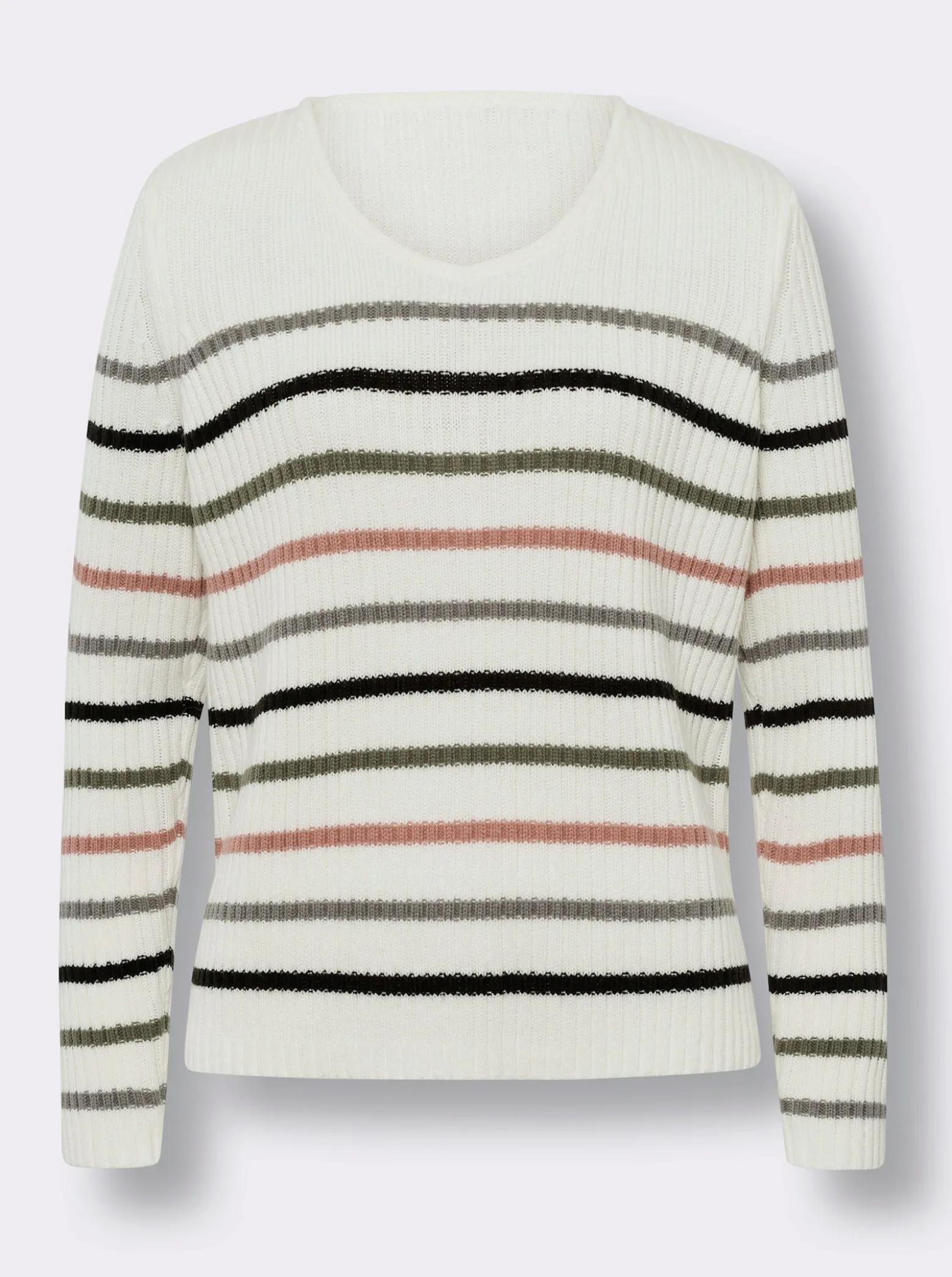 V-Ausschnitt-Pullover mit Ringeldessin