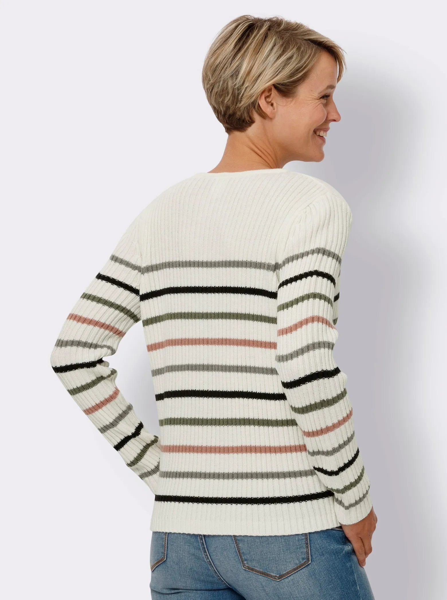 V-Ausschnitt-Pullover mit Ringeldessin
