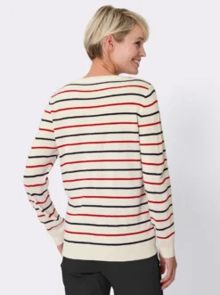 V-Ausschnitt-Pullover mit Ringel-Muster, pflegeleicht