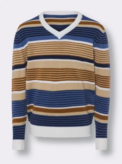 V-Ausschnitt-Pullover mit Ringel-Muster
